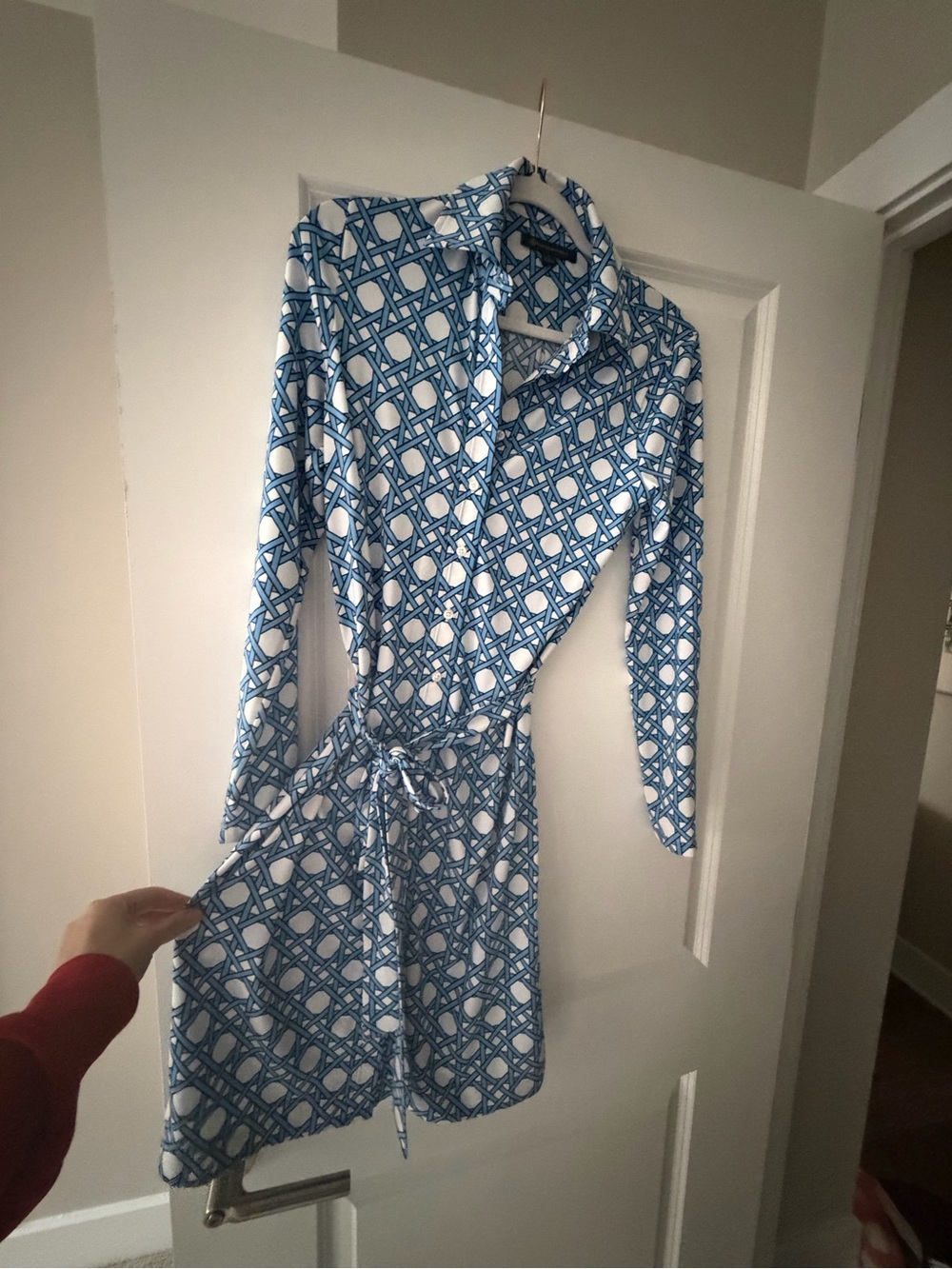 Brooks Brothers White and Blue Interlaced Print Shirt